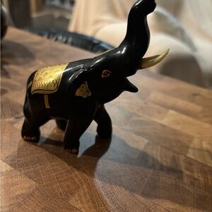 Vintage Black Elephant Figurine with Gold Accents